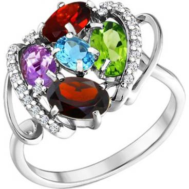 Серебряное кольцо SOKOLOV 92010489_s с аметистом, топазом, хризолитом, фианитом, гранатами 1