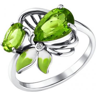 Женское серебряное кольцо SOKOLOV 92010496_s с эмалью с хризолитами, фианитом 1