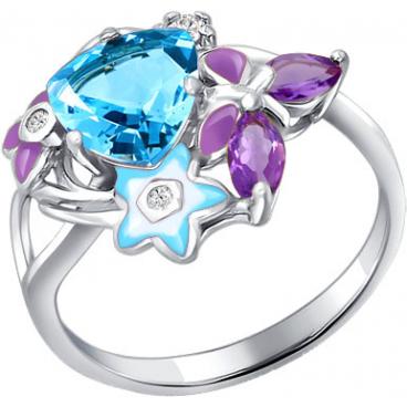 Серебряное кольцо SOKOLOV 92010498_s с эмалью с аметистами, топазом, фианитами 1
