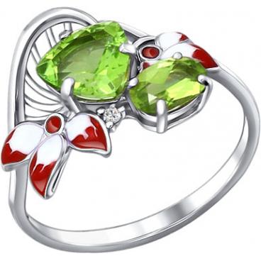 Серебряное кольцо SOKOLOV 92010503_s с эмалью с хризолитами, фианитом 1