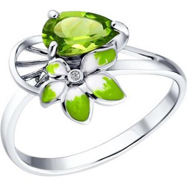 Серебряное кольцо SOKOLOV 92010514_s с эмалью с хризолитами, фианитами 1 Серебряное кольцо SOKOLOV 92010514_s с эмалью с хризолитами, фианитами 1