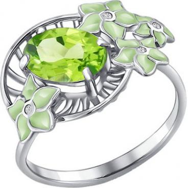 Серебряное кольцо SOKOLOV 92010521_s с эмалью с хризолитом, фианитами 1 Серебряное кольцо SOKOLOV 92010521_s с эмалью с хризолитом, фианитами 1