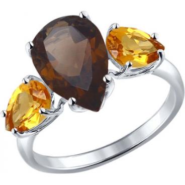Серебряное кольцо SOKOLOV 92010999_s с раухтопазом, цитринами 1