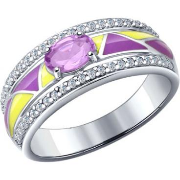 Серебряное кольцо SOKOLOV 92011189_s с эмалью с аметистом, фианитами 1
