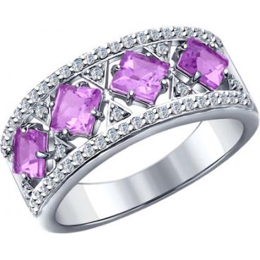 Серебряное кольцо SOKOLOV 92011194_s с аметистами, фианитами 1