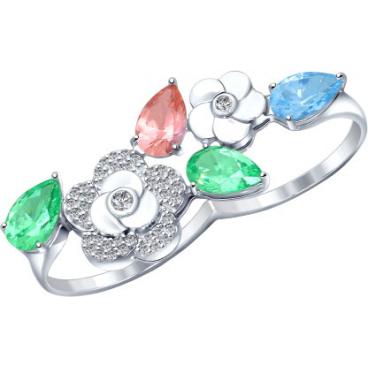 Серебряное кольцо на два пальца SOKOLOV 92011215_s с ситаллами, фианитами 1