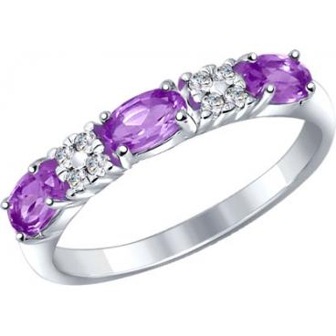 Серебряное кольцо SOKOLOV 92011282_s с аметистами, фианитами 1