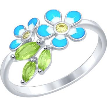 Серебряное кольцо SOKOLOV 92011322_s с эмалью, с хризолитами, фианитами 1