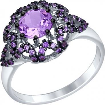 Серебряное кольцо SOKOLOV 92011353_s с аметистом, фианитами 1