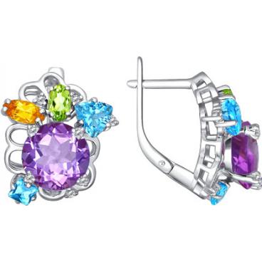 Серебряные серьги SOKOLOV 92020380_s с аметистами, топазом, хризолитом, цитрином, фианитами 1 Серебряные серьги SOKOLOV 92020380_s с аметистами, топазом, хризолитом, цитрином, фианитами 1