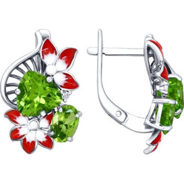 Серебряные серьги SOKOLOV 92020533_s с эмалью, хризолитами, фианитами 1