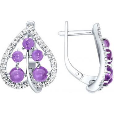 Серебряные сережки SOKOLOV 92020956_s с аметистами, фианитами 1 Серебряные сережки SOKOLOV 92020956_s с аметистами, фианитами 1