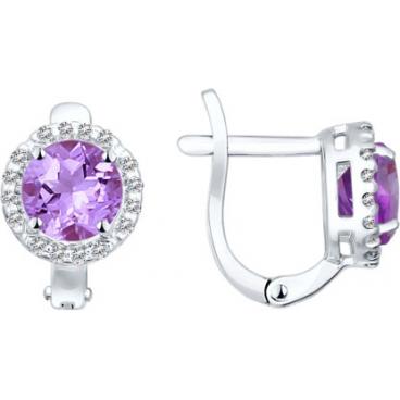 Серебряные серьги SOKOLOV 92021166_s с аметистами, фианитами 1 Серебряные серьги SOKOLOV 92021166_s с аметистами, фианитами 1