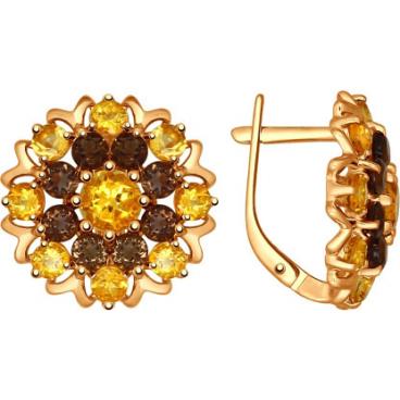 Серебряные серьги круглые SOKOLOV 92021358_s с цитринами, раухтопазами 1