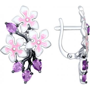 Серебряные серьги SOKOLOV 92021420_s с эмалью, аметистами 1