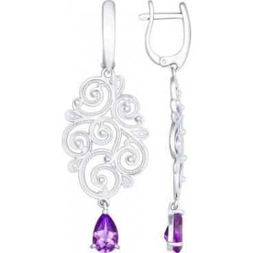 Серебряные длинные сережки с аметистом SOKOLOV 92021474_s 1