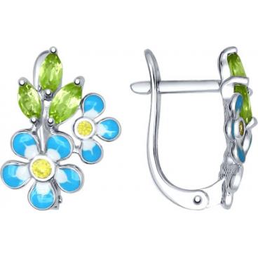 Серебряные сережки с эмалью SOKOLOV 92021485_s с хризолитами, фианитами 1