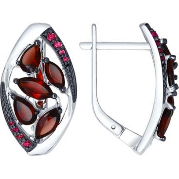 Серебряные серьги SOKOLOV 92021500_s с гранатами, фианитами 1 Серебряные серьги SOKOLOV 92021500_s с гранатами, фианитами 1