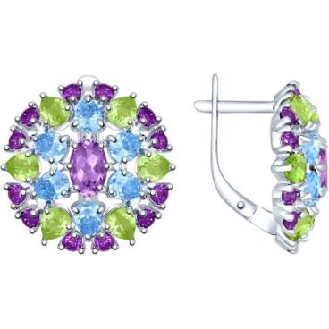Серебряные серьги круглые SOKOLOV 92021508_s с аметистами, хризолитами, фианитами 1 Серебряные серьги круглые SOKOLOV 92021508_s с аметистами, хризолитами, фианитами 1