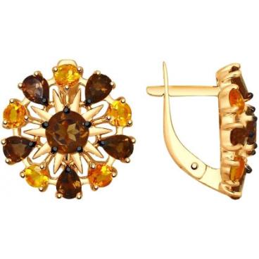 Серебряные серьги круглые SOKOLOV 92021565_s с цитринами, раухтопазами 1