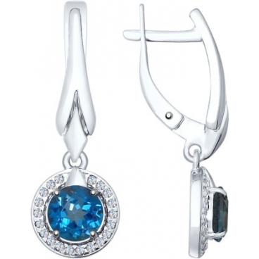 Серебряные серьги SOKOLOV 92021610_s с Лондон топазами, фианитами 1 Серебряные серьги SOKOLOV 92021610_s с Лондон топазами, фианитами 1