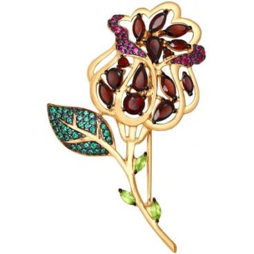 Серебряная брошь SOKOLOV 92040069_s c гранатом, фианитом, хризолитом 1