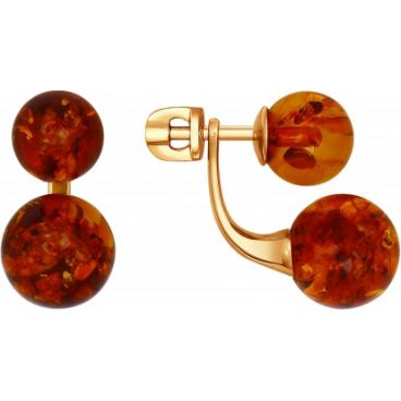 Серебряные двухсторонние серьги шарики SOKOLOV 93020629_s с янтарем 1 Серебряные двухсторонние серьги шарики SOKOLOV 93020629_s с янтарем 1