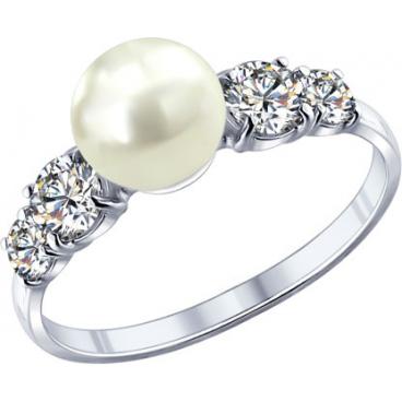 Серебряное кольцо SOKOLOV 94011762_s с жемчугом, фианитами 1 Серебряное кольцо SOKOLOV 94011762_s с жемчугом, фианитами 1
