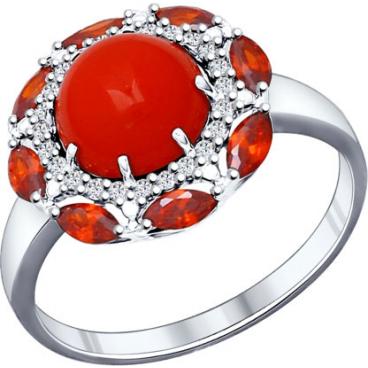 Серебряное кольцо SOKOLOV 94011849_s с кораллом, фианитами 1 Серебряное кольцо SOKOLOV 94011849_s с кораллом, фианитами 1