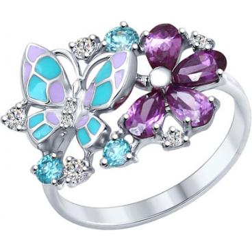 Серебряное кольцо SOKOLOV 94012320_s с эмалью с фианитами 1 Серебряное кольцо SOKOLOV 94012320_s с эмалью с фианитами 1