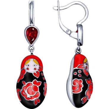 Серебряные длинные серьги SOKOLOV 94021287_s с эмалью, фианитами 1 Серебряные длинные серьги SOKOLOV 94021287_s с эмалью, фианитами 1