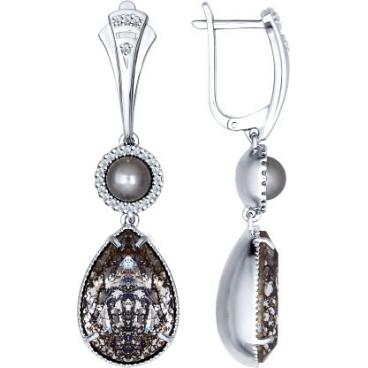 Серебряные длинные серьги SOKOLOV 94022155_s с жемчугом, кристаллами Swarovski, фианитами 1 Серебряные длинные серьги SOKOLOV 94022155_s с жемчугом, кристаллами Swarovski, фианитами 1