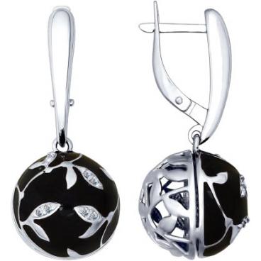 Серебряные серьги шарики SOKOLOV 94022575_s с эмалью, фианитами 1 Серебряные серьги шарики SOKOLOV 94022575_s с эмалью, фианитами 1