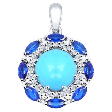 Серебряный кулон SOKOLOV 94031523_s c эмалью, бирюзой, фианитом 1 Серебряный кулон SOKOLOV 94031523_s c эмалью, бирюзой, фианитом 1