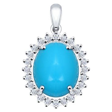 Серебряный кулон SOKOLOV 94031525_s c бирюзой, фианитом 1 Серебряный кулон SOKOLOV 94031525_s c бирюзой, фианитом 1