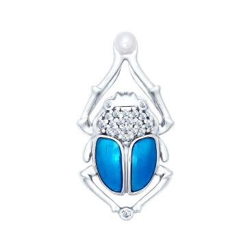 Серебряный кулон SOKOLOV 94031633_s c эмалью, жемчугом, фианитом 1 Серебряный кулон SOKOLOV 94031633_s c эмалью, жемчугом, фианитом 1
