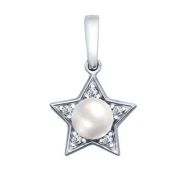 Серебряный кулон SOKOLOV 94031996_s с жемчугом, фианитами 1 Серебряный кулон SOKOLOV 94031996_s с жемчугом, фианитами 1
