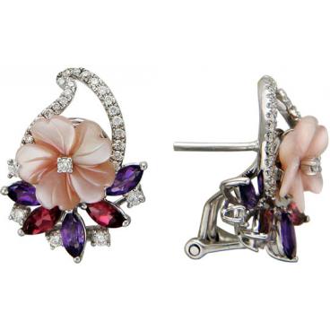 Серьги из белого золота Эстет 95S621360 с аметистами, бриллиантами, перламутром, турмалином 1 Серьги из белого золота Эстет 95S621360 с аметистами, бриллиантами, перламутром, турмалином 1