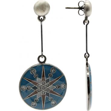 Длинные серьги круглые Clara Bijoux A74471-BL с эмалью, кристаллами 1 Длинные серьги круглые Clara Bijoux A74471-BL с эмалью, кристаллами 1