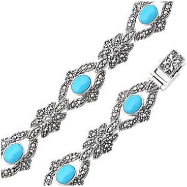 Женский серебряный браслет цепь Национальное Достояние B-094-nd с бирюзой, марказитами 1