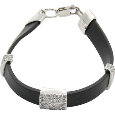 Каучуковый жесткий браслет Фабрика Ф B-K036/12-R с фианитами 1 Каучуковый жесткий браслет Фабрика Ф B-K036/12-R с фианитами 1