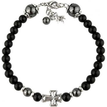 Мужской браслет бижутерия Mr.Jones BNS048 из бусин с агатами, гематитом 1