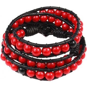 Кожаный браслет на руку бижутерия Mr.Jones BNS063 с агатами 1