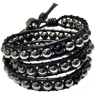 Кожаный браслет Mr.Jones BRLC066 из бусин с гематитом 1 Кожаный браслет Mr.Jones BRLC066 из бусин с гематитом 1