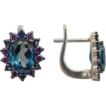 Серебряные серьги Митра Ювелир E-1035-LT-ACZ-NLB-BR с Лондон топазами, нанокристаллами, фианитами 1