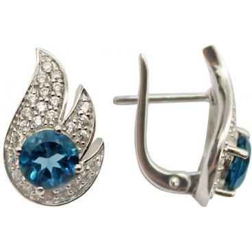 Серебряные серьги Митра Ювелир E-1239-LT с Лондон топазами, фианитами 1