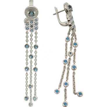 Серебряные длинные серьги Митра Ювелир E-1262-LT-NLL с Лондон топазами, нанокристаллами, фианитами 1