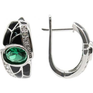 Серебряные серьги Element47 by JV E06488-green с эмалью, цирконием 1 Серебряные серьги Element47 by JV E06488-green с эмалью, цирконием 1