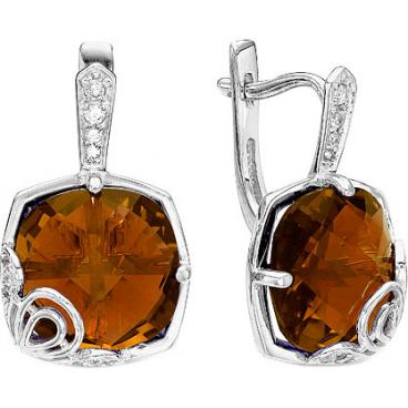 Серебряные серьги Серебро России GLS-009-44132 с кварцем, фианитами 1 Серебряные серьги Серебро России GLS-009-44132 с кварцем, фианитами 1