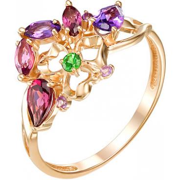 Золотое кольцо Ювелирные Традиции K120-3447M8 с аметистами, тсаворитом, родолитами 1 Золотое кольцо Ювелирные Традиции K120-3447M8 с аметистами, тсаворитом, родолитами 1